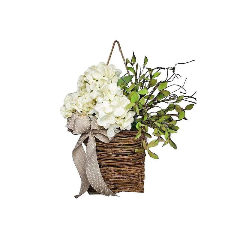 Spring Wildflower Door Hanging Basket Wreath Spring Welcome Sign Easter Day for Front Door, Home De