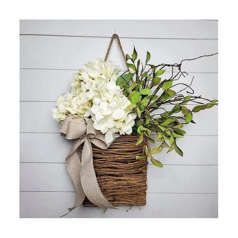 Spring Wildflower Door Hanging Basket Wreath Spring Welcome Sign Easter Day for Front Door, Home De