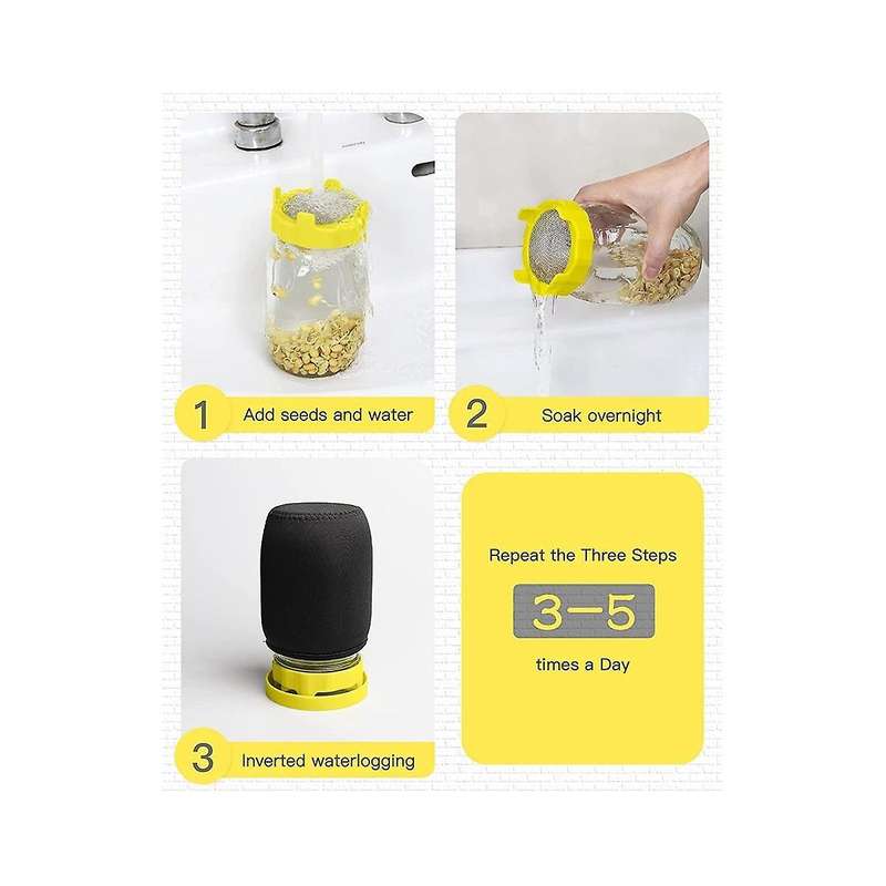Sprouting Lids, Plastic Sprout Lid with Stainless Steel Screen for Wide Mouth Jars, Germination Kit