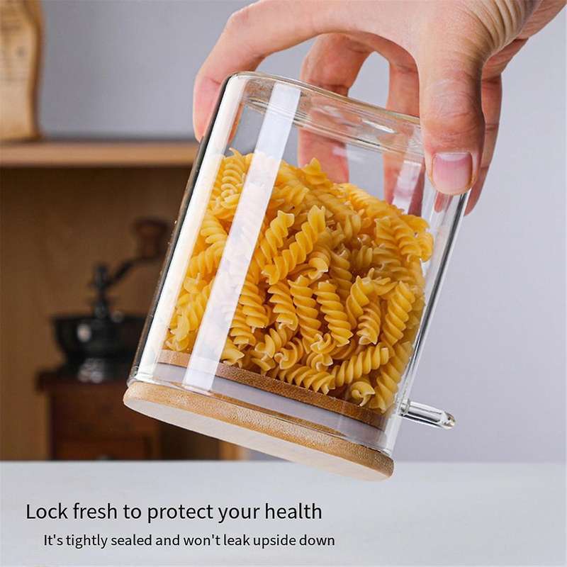 Square with Bamboo Lids and Spoons - Borosilicate Glass Food Storage Contaienrs for Coffee, Tea, Sug