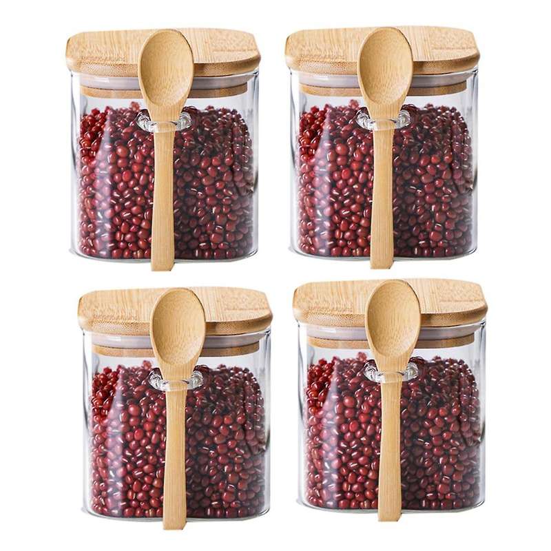 Square with Bamboo Lids and Spoons - Borosilicate Glass Food Storage Contaienrs for Coffee, Tea, Sug