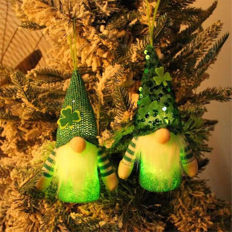 St 'S Day Plush Decorations - 2 Pack Green Faceless Elderly Gnomes Hanging Ornaments Irish Festival