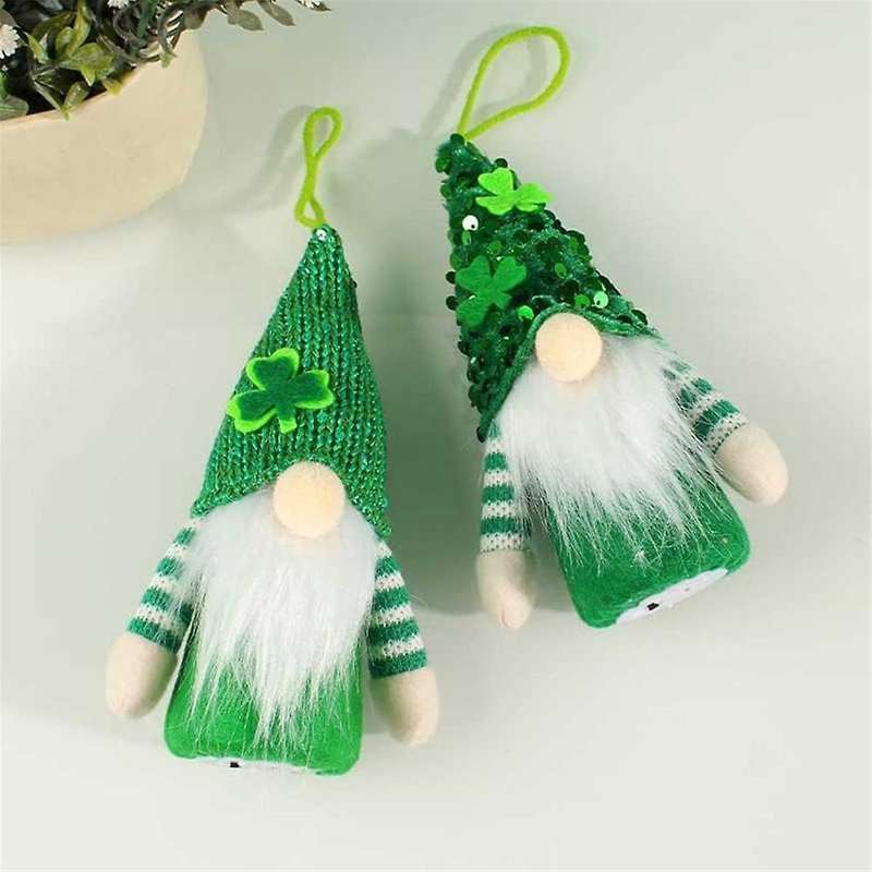 St 'S Day Plush Decorations - 2 Pack Green Faceless Elderly Gnomes Hanging Ornaments Irish Festival