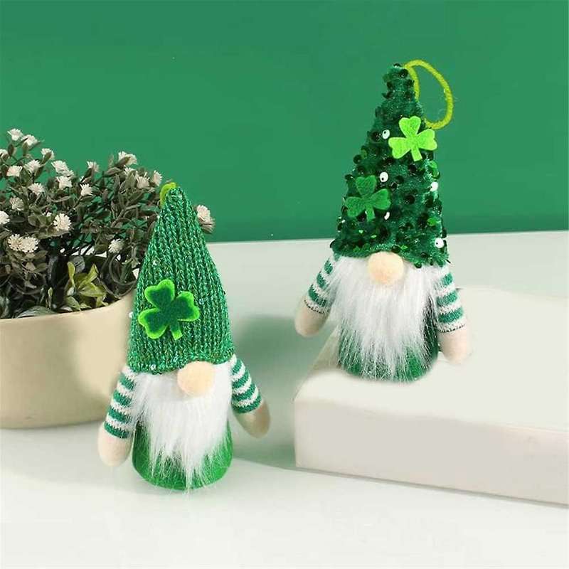 St 'S Day Plush Decorations - 2 Pack Green Faceless Elderly Gnomes Hanging Ornaments Irish Festival