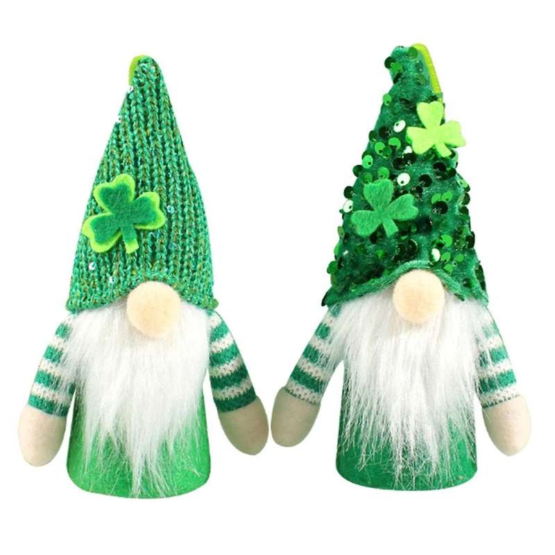 St 'S Day Plush Decorations - 2 Pack Green Faceless Elderly Gnomes Hanging Ornaments Irish Festival