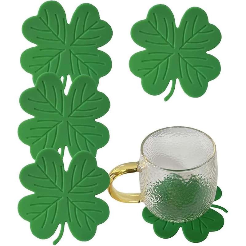 St. 'S Day Drink Coasters Shamrock Irish Green Absorbent Cup Coaster Tabletop for Home Office Party