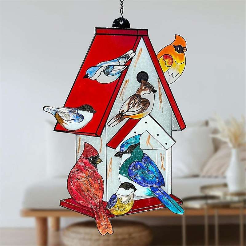 Stained Glass Window Hanging - Sun Catchers Indoor Window Cardinal Gifts,Hand-Painted Stained Glass
