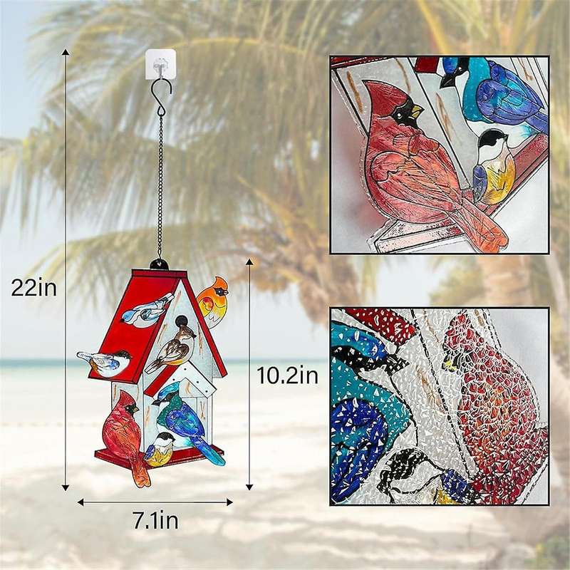 Stained Glass Window Hanging - Sun Catchers Indoor Window Cardinal Gifts,Hand-Painted Stained Glass