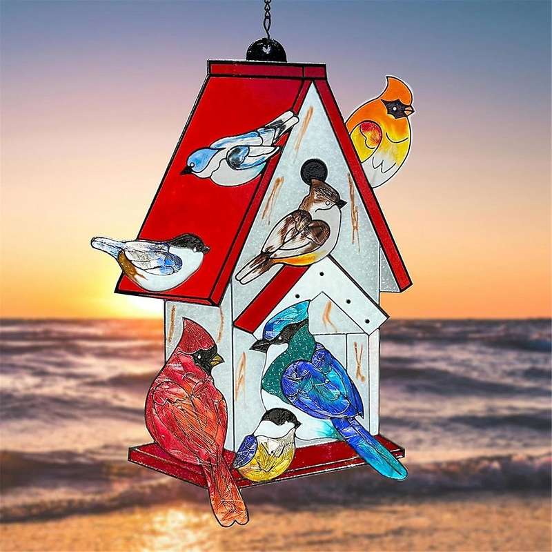Stained Glass Window Hanging - Sun Catchers Indoor Window Cardinal Gifts,Hand-Painted Stained Glass