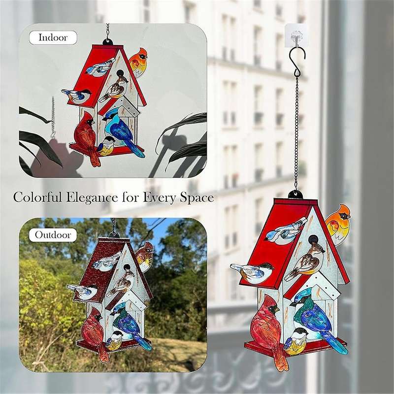 Stained Glass Window Hanging - Sun Catchers Indoor Window Cardinal Gifts,Hand-Painted Stained Glass