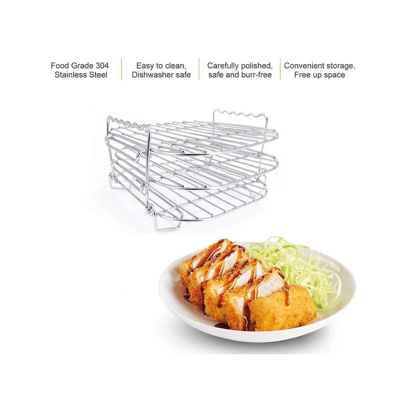 Stainless Steel Airfryers Three Layer Rack Versatile Square Roasting Grill with Skewers Baking Tray