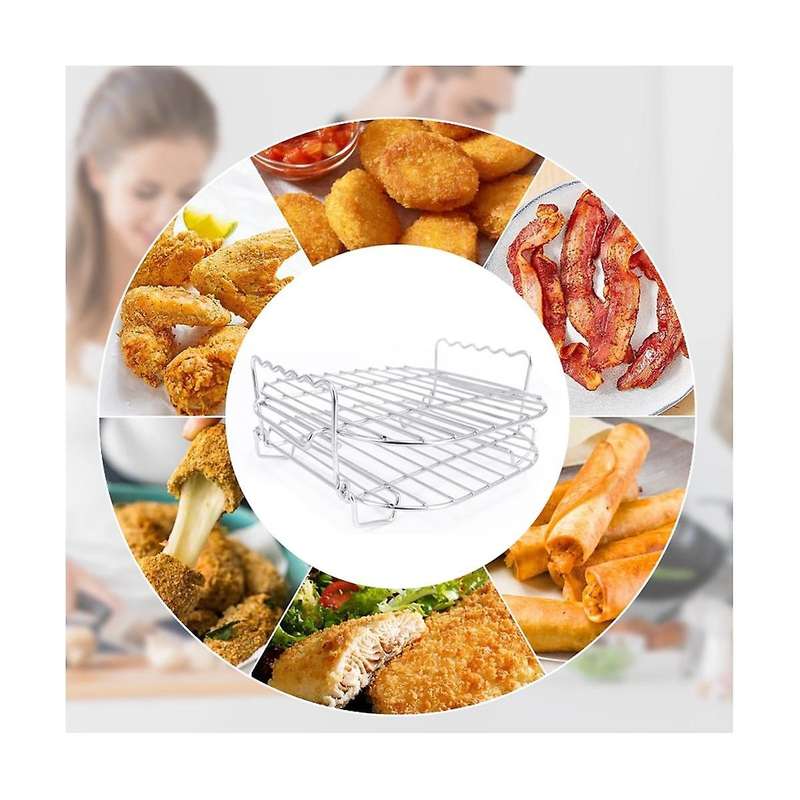 Stainless Steel Airfryers Three Layer Rack Versatile Square Roasting Grill with Skewers Baking Tray