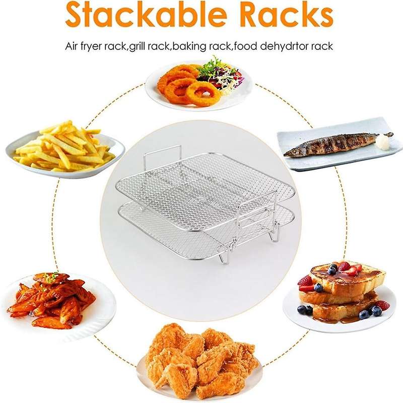 Stainless Steel Air Fryer Pot Double Layer Rack Versatile Square Roasting Grill Air Fryers Holder 5q