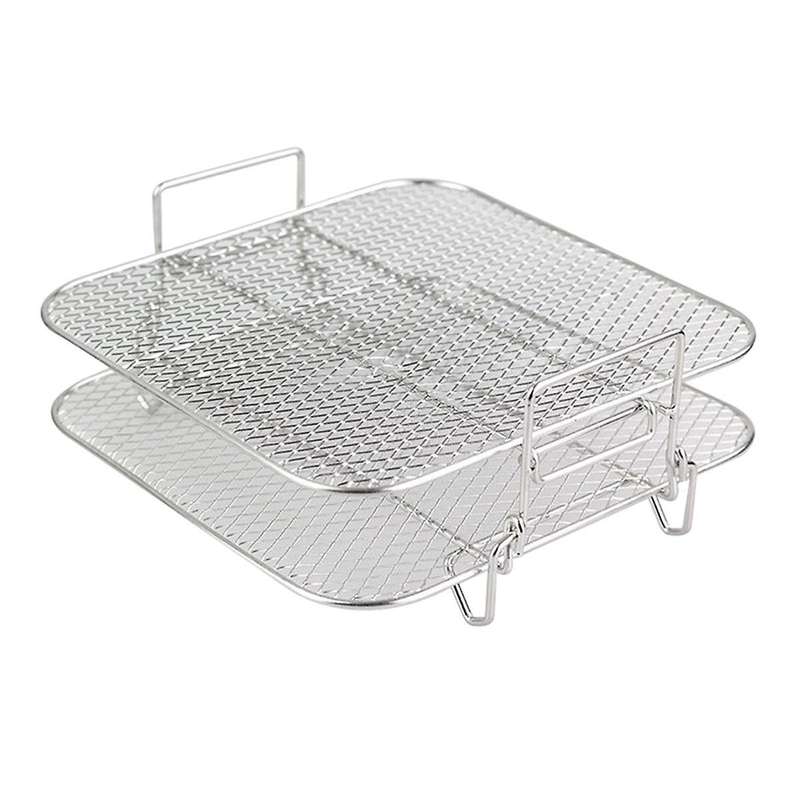 Stainless Steel Air Fryer Pot Double Layer Rack Versatile Square Roasting Grill Air Fryers Holder 5q