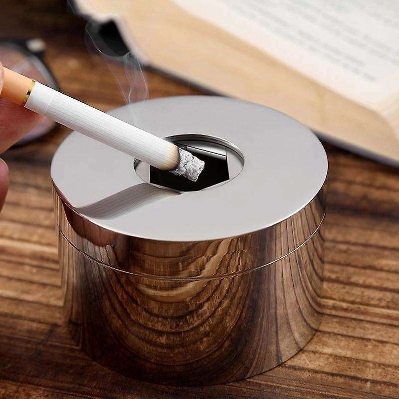 Stainless Steel Ashtray Anti Fly Ash Ashtray with Cover European Style Personality Trend Ashtray,Mat