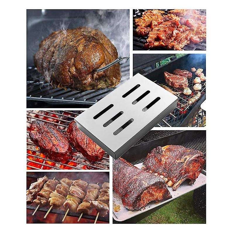 Stainless Steel Barbecue Smoking Box for Sawdust Barbecue Gas Barbecue Grill or Charcoal Barbecue A