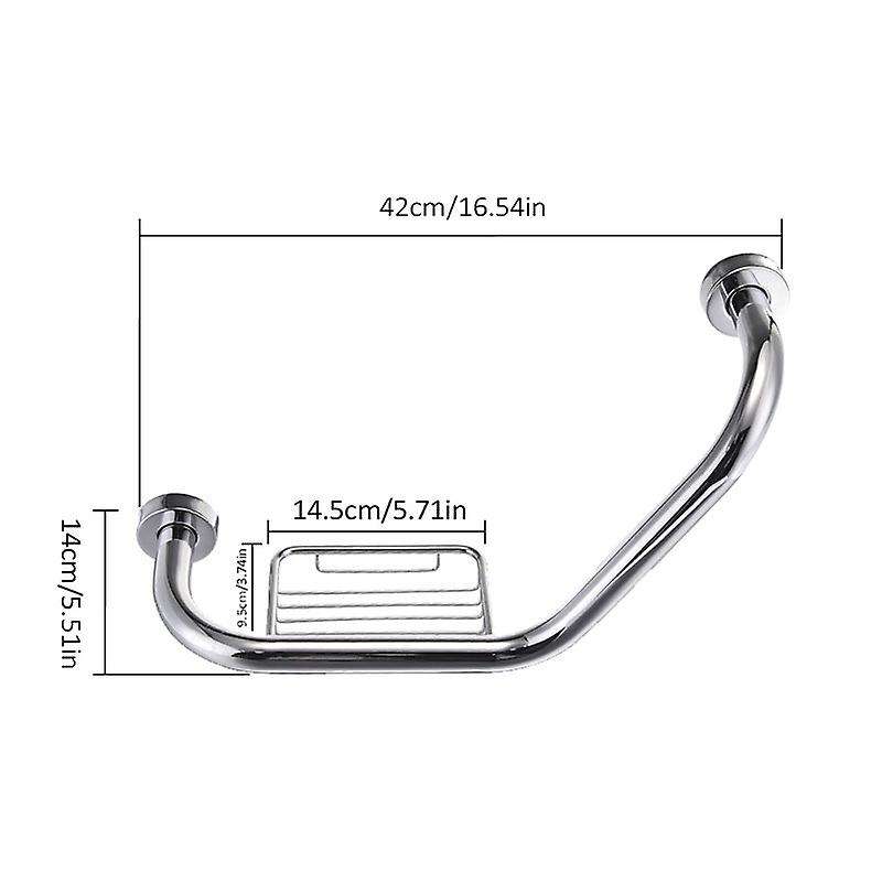 Stainless Steel Bathroom Grab Bar with Soap Holder Bathtub Safety Handle Bath Shower Tub Anti Slip H