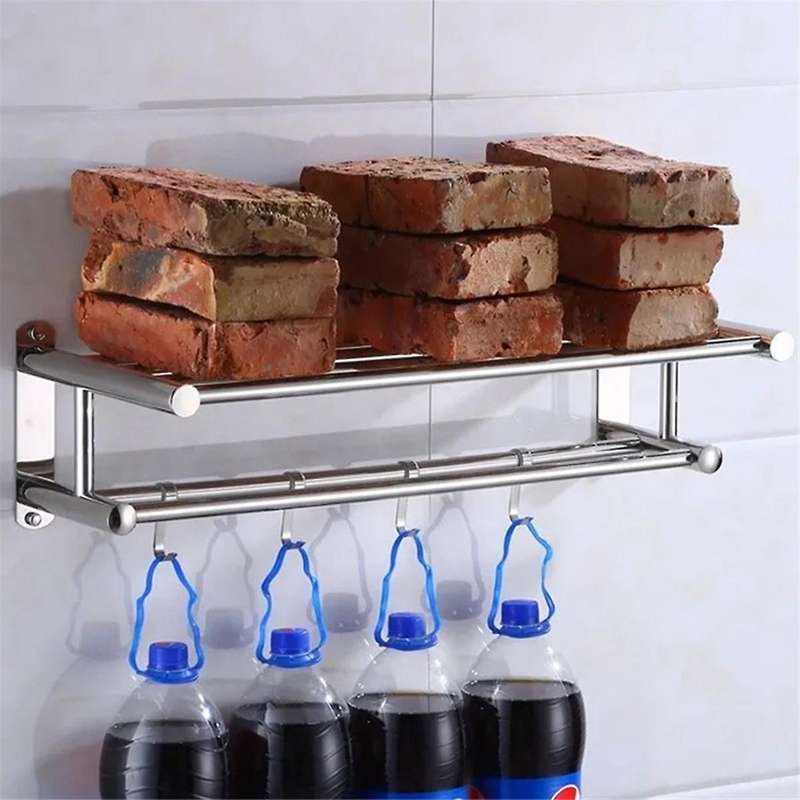 Stainless Steel Bathroom Towel Rack, Storage and Organization Wall-Mounted Towel Rack Wall Shelf
