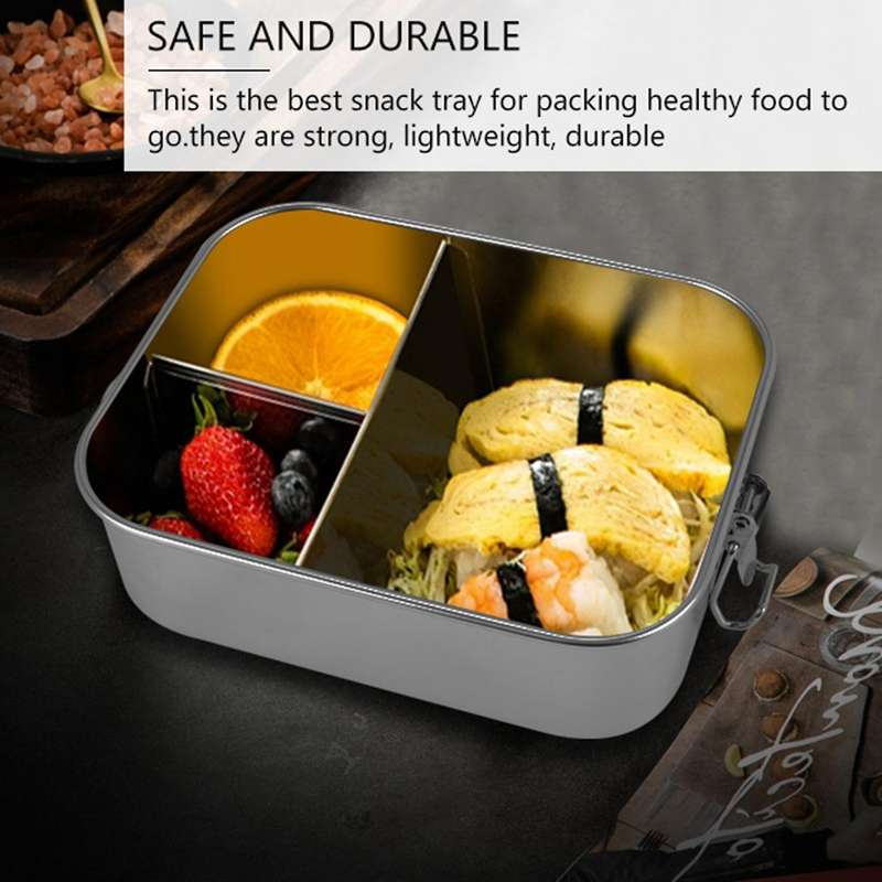 Stainless Steel Bento Box Lunch Container,3-Compartment 1400 Ml