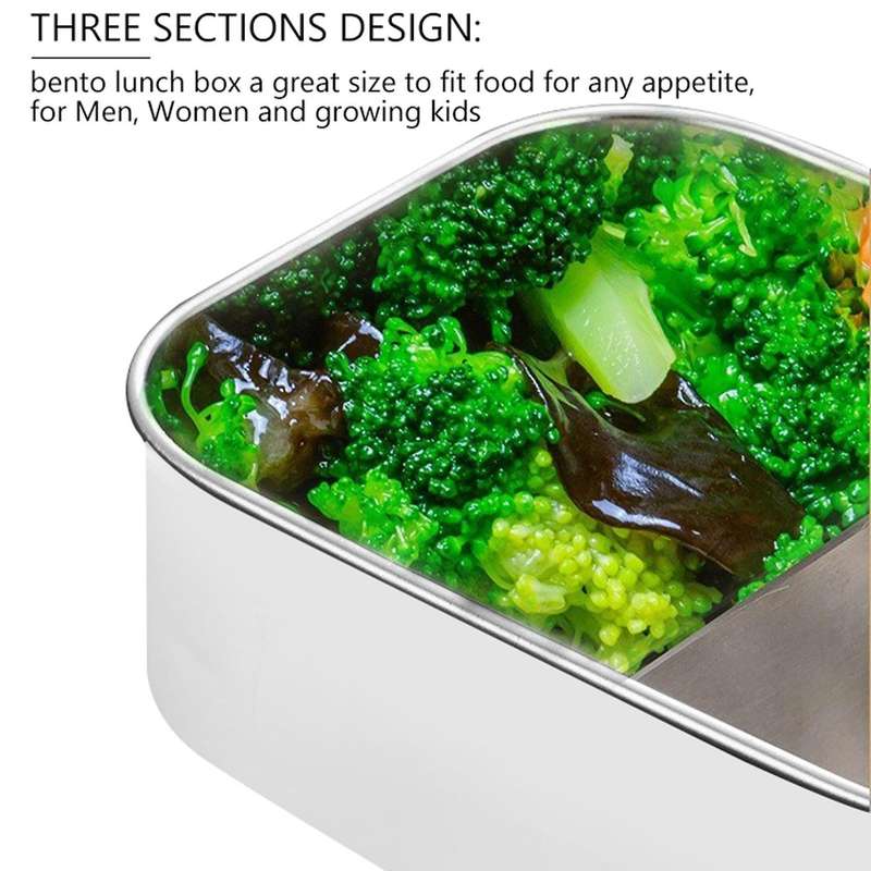 Stainless Steel Bento Box Lunch Container,3-Compartment 1400 Ml
