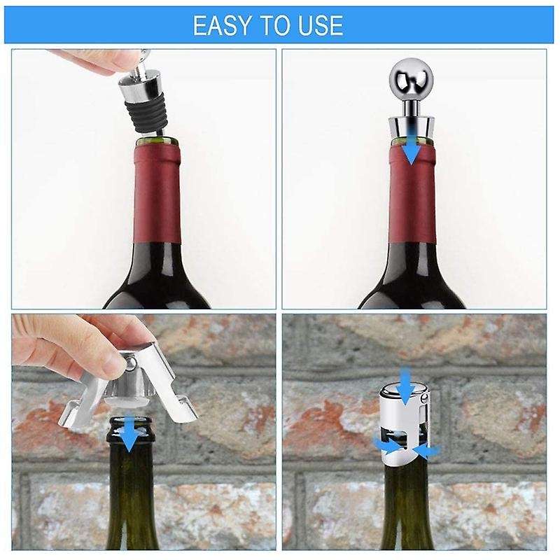 Stainless Steel Bottle Stopper 3 Pieces Wine Bottle Stopper with 3 Pcs Champagne Bottle Stopper Vac