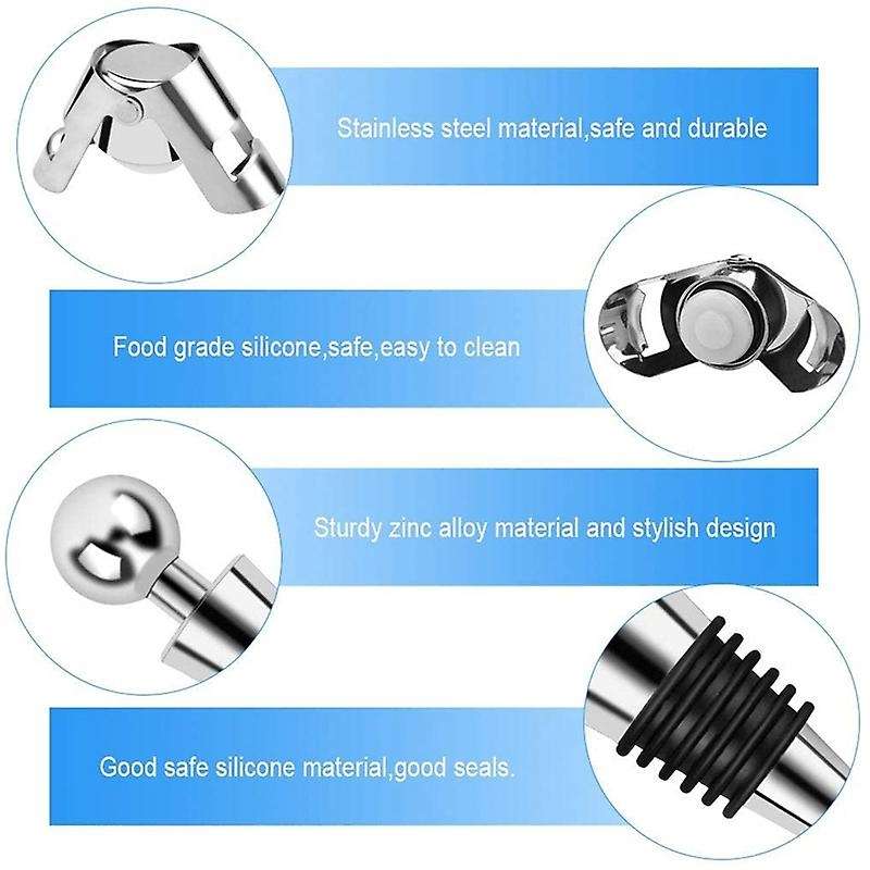 Stainless Steel Bottle Stopper 3 Pieces Wine Bottle Stopper with 3 Pcs Champagne Bottle Stopper Vac