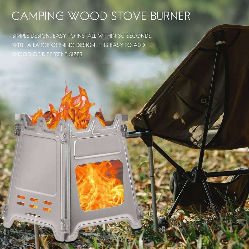 Stainless Steel Camping Stove Portable Foldable Wood Burning Backpacking Stove for Outdoor Camping,