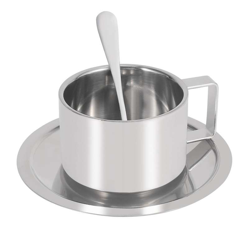 Stainless Steel Cappuccino Coffee Mug Cups Double Wall Insulated Coffee Tea Cup with Saucer Spoon S