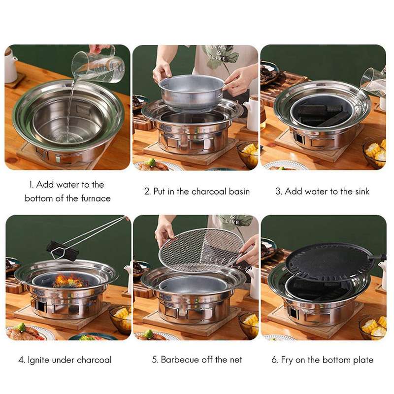 Stainless Steel Charcoal Barbecue Grill Set,Non-Stick Barbecue Grills Portable Bbq Grill Carbon Stov