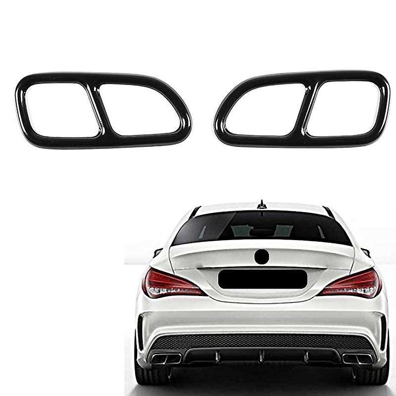Stainless Steel Car Rear Tail Throat Decor Frame Car Exhaust Pipe Trim Cover Stickers for CLA Black