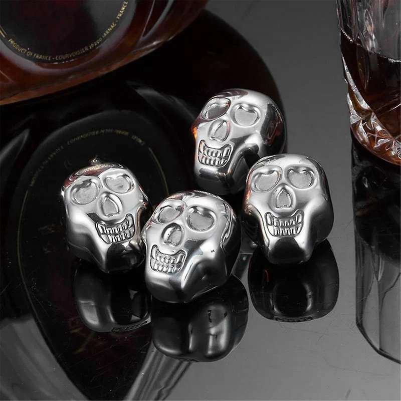 Stainless Steel Chilling Stones Reusable Skull Head Ice-Cubes