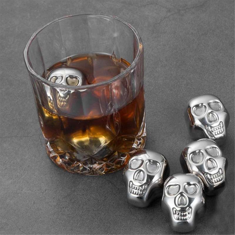 Stainless Steel Chilling Stones Reusable Skull Head Ice-Cubes