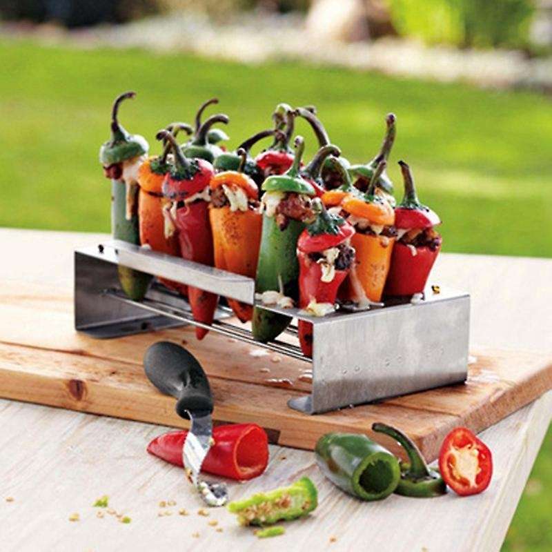 Stainless Steel Chili Pepper Roasting Rack Jalapeno Grill Rack and Corer Set Barbecue for Chili Chic