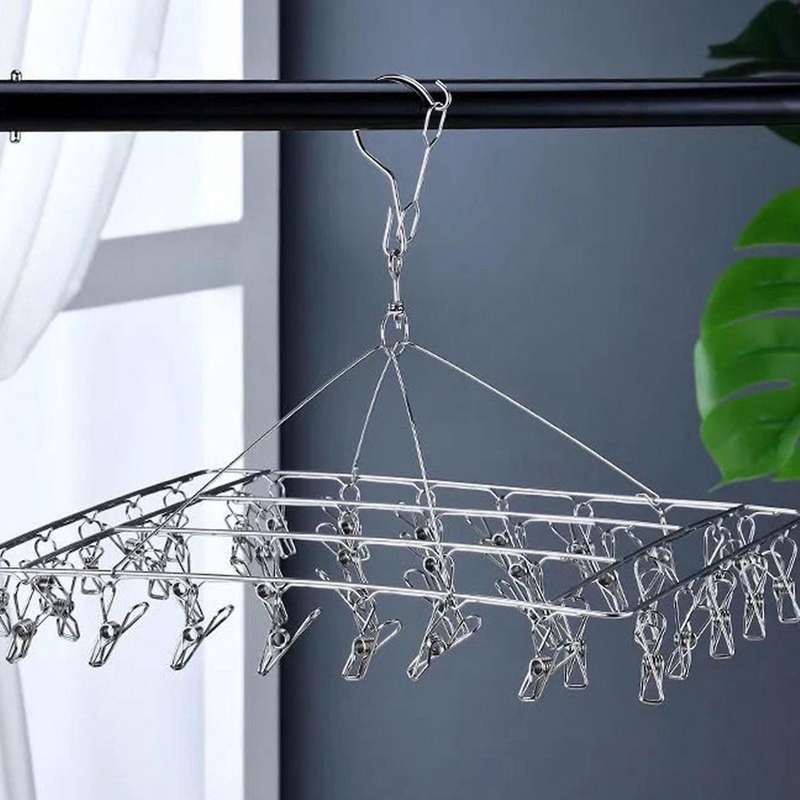 Stainless Steel Clothes Socks Drying Clip Windproof Clip Word Hook Practical Multifunctional Clip