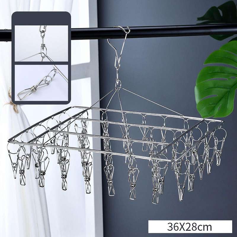 Stainless Steel Clothes Socks Drying Clip Windproof Clip Word Hook Practical Multifunctional Clip
