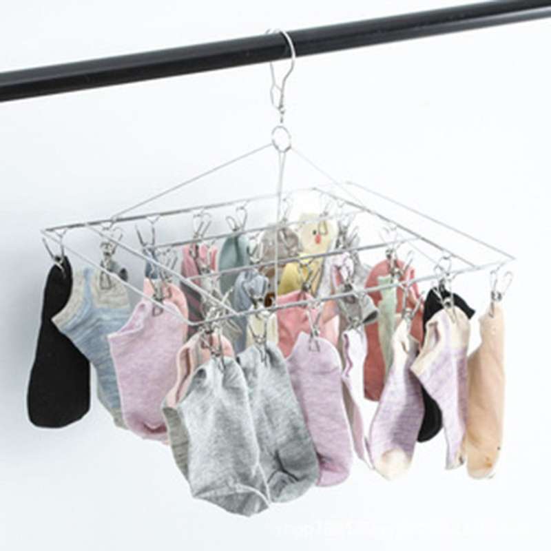 Stainless Steel Clothes Socks Drying Clip Windproof Clip Word Hook Practical Multifunctional Clip