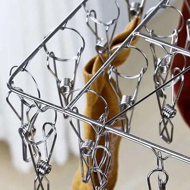 Stainless Steel Clothes Socks Drying Clip Windproof Clip Word Hook Practical Multifunctional Clip