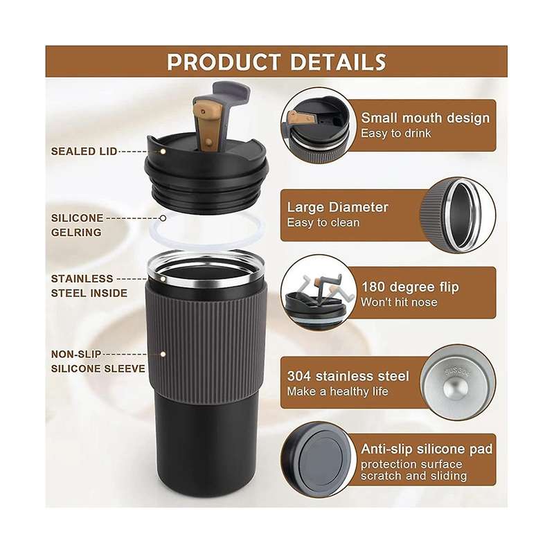 Stainless Steel Cup Fashion Simple Coffee Cup with Silicone Case Portable Water Cup Vacuum Cup