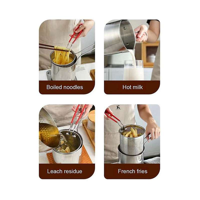 Stainless Steel Deep Frying Pot Tempura French Fries Fryer with Strainer Chicken Fried Pans Kitchen