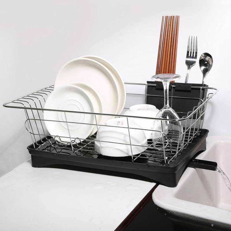 Stainless Steel Dish Drainer Drying Rack with 3-piece Set Removable Rust Proof Utensil Holde for Ki
