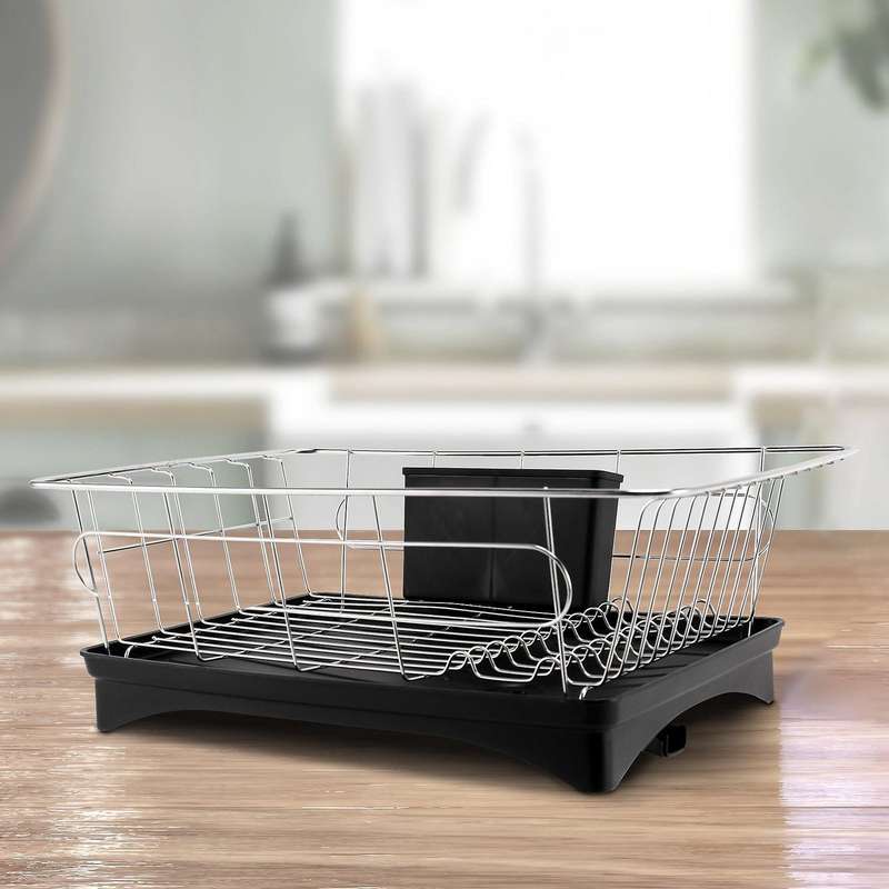 Stainless Steel Dish Drainer Drying Rack with 3-piece Set Removable Rust Proof Utensil Holde for Ki