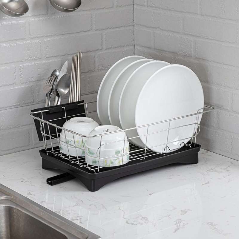 Stainless Steel Dish Drainer Drying Rack with 3-piece Set Removable Rust Proof Utensil Holde for Ki