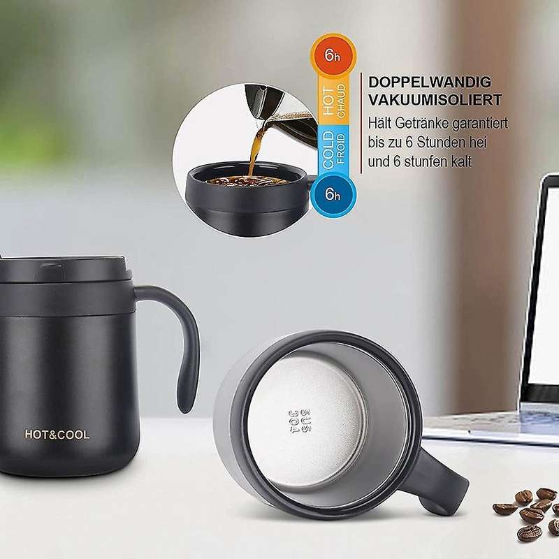 Stainless Steel Drinking Cup with Handle and Lid for Office