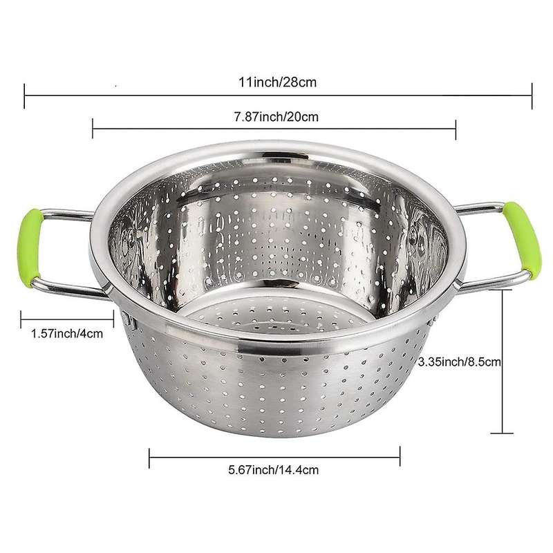 Stainless Steel Double-Handle Drain Basin Drain Basket for Washing Rice and Vegetable Kitchen Suppli
