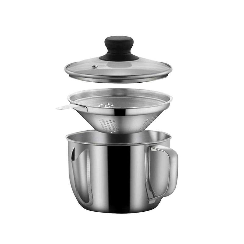 Stainless Steel Fat Separator 1L/4 Cup, Grease Separator with Strainer and Glass Lid, Soup Oil Separ