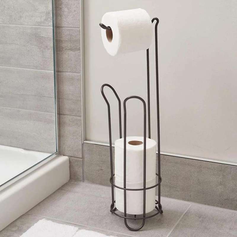 Stainless Steel Floor Standing Paper Roll Towel Holder Stand Organizer Toilet Paper Rack Bathroom V