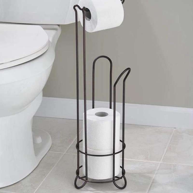 Stainless Steel Floor Standing Paper Roll Towel Holder Stand Organizer Toilet Paper Rack Bathroom V