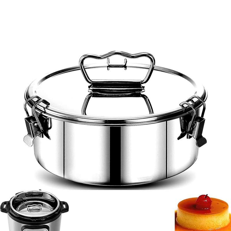 Stainless Steel Flan Mold with Lid and Easy Lift Handle, Accessories for 6, 8 Qt Baking, 2-qt Cake