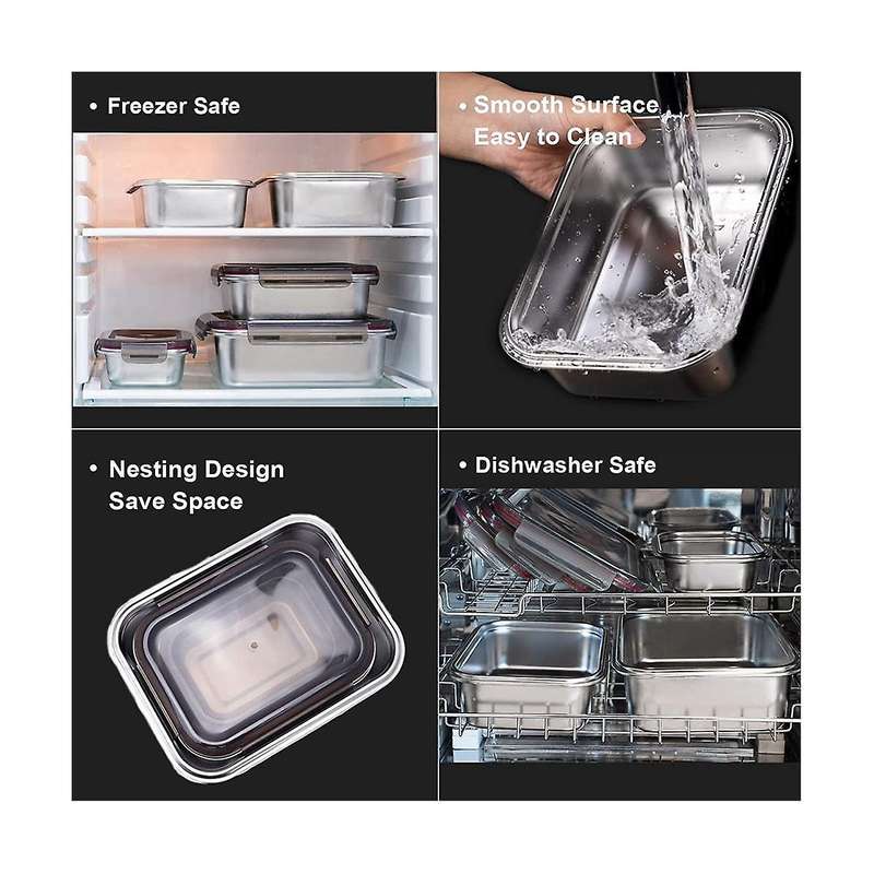 Stainless Steel Food Storage Containers, Food Grade Metal Food Boxes Lunch Bento Box Meal Prep Cont