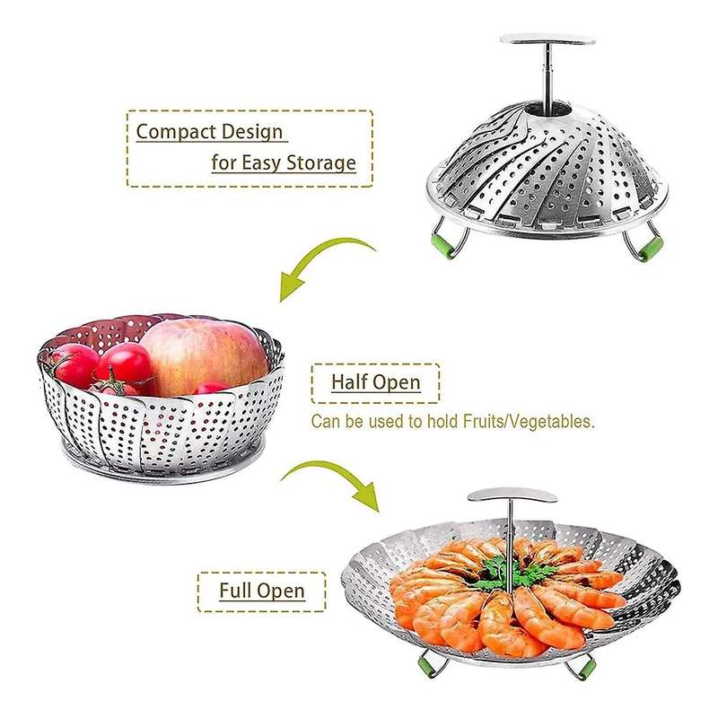 Stainless Steel Folding Vegetable Steamer Basket,Insert for Cooking Food,Expandable to Fit Various S